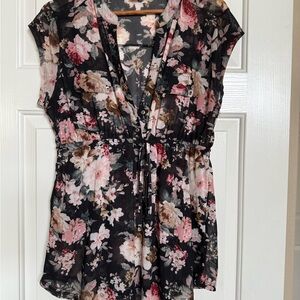 Floral Women's Top - Dark Blue and Pink